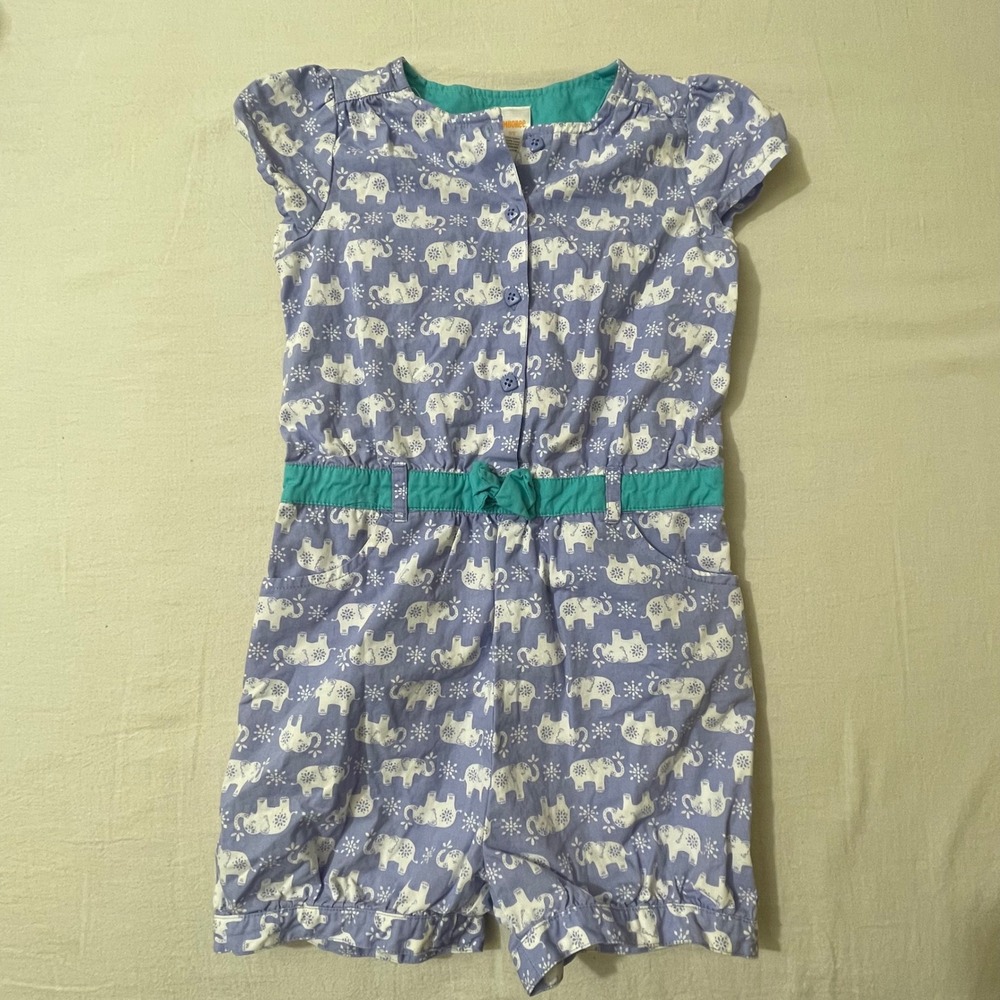 Gymboree Girls 5T Purple Elephant Print Romper Jumpsuit Adorable Cute Cotton